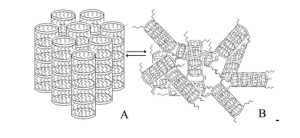 Mechanical model of the supramolecular structure of polyassociated lithium tetraalkylborates: two-dimensional (A) and three-dimensional (B)