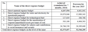  Direct expense budget of the Coal Mine of Lupeni  - RON 