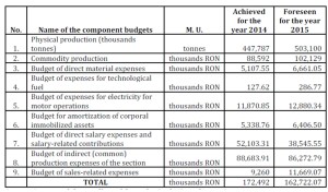 General budget of the production costs of the Mine of Lupeni