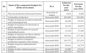 Budget of the Power Complex of Hunedoara — Mining Division Branch - E.M.Lupeni